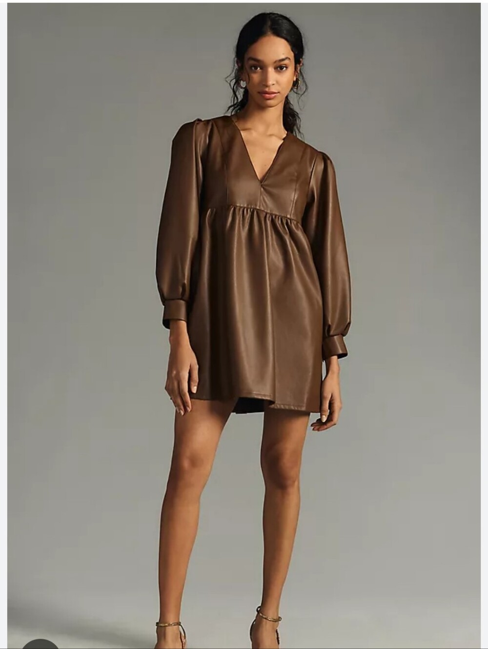 Anthropologie Deep-V Faux Leather Babydoll Dress EUC Xxs Fits Big!
